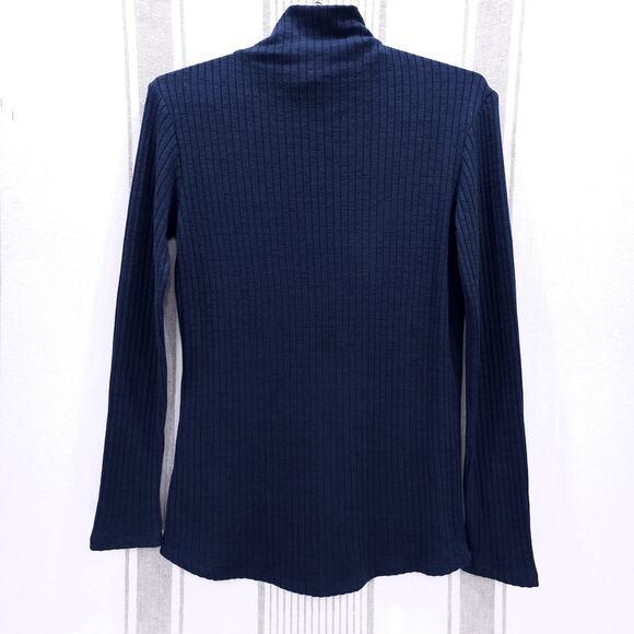 MASSIMO DUTTI Soft Knit Sweater Pullover Base Layer Navy Blue Mock Neck Sz Small - Picture 2 of 6